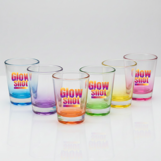 Glow Shot colorful shot glasses with logo on all six